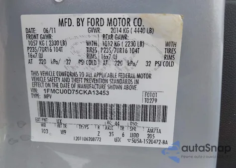 2012 Ford Escape Xlt from USA, damaged, VIN 1FMCU0D75CKA13453